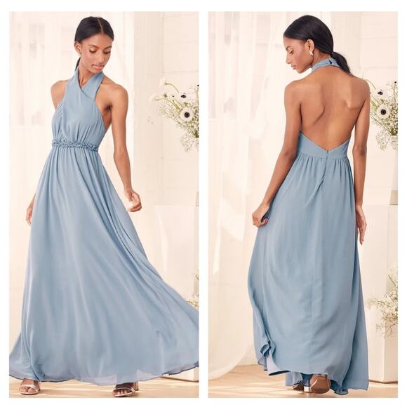 Lulu's Dresses & Skirts - Lulu's Don't Let Go Slate Blue Halter Maxi Dress